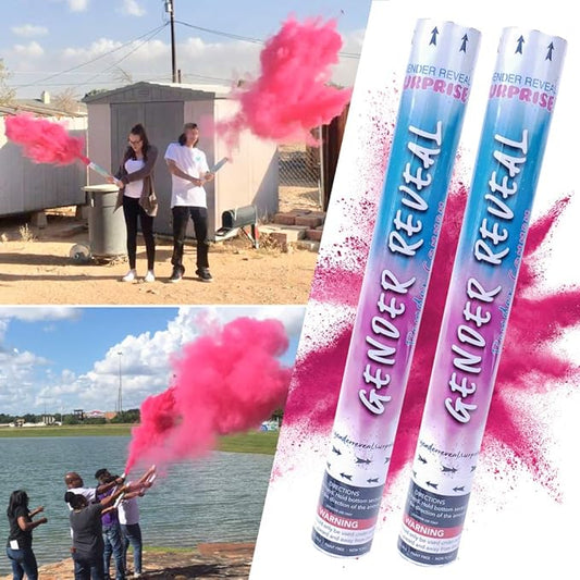 Gender Reveal Surprise - Pink Gender Reveal Powder Cannon Bundle - Easy to Use Pink Powder Cannon for Baby Gender Reveal Parties, Baby Showers & More - Easy to Use Powder Popper - 16 Inch - 2 Pack