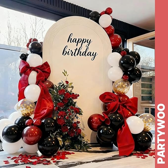 PartyWoo Red and Black Balloons 65pcs 12 Inch Matte Black Red White Confetti Balloons for Graduation Men Birthday Wedding Anniversary Bachelorette Racing Car Casino Retirement Party Decorations