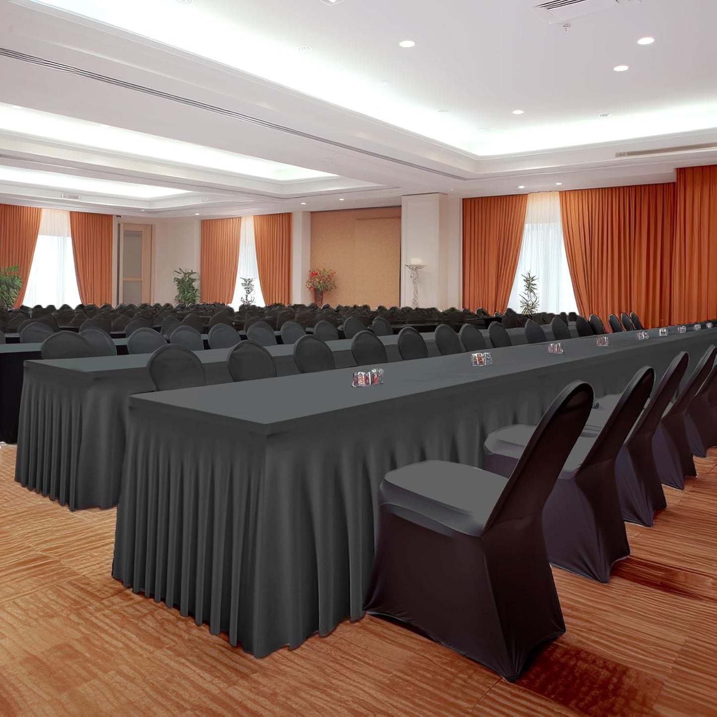 6 Packs Black Spandex Tableclothes for 6 Foot Rectangle Table, Spandex Table Covers 6FT Stretch Table Skirts Rectangle Tables Wrinkle Free Fitted Table Cover for Event, Wedding, Banquet & Parties