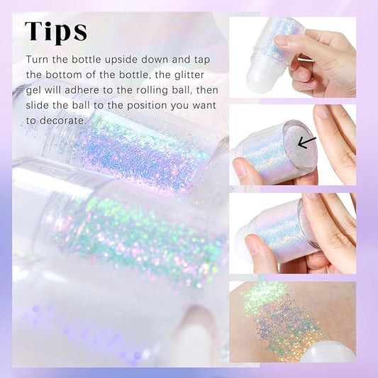 HOSAILY Roll-on Holographic Body Glitter Gel for Face Hair, Chameleon Color Changing Glitter Gel Under Light, Chunky Mermaid Sequins Festival Party Rave Accessories Shimmer Makeup (Golden Ocean)