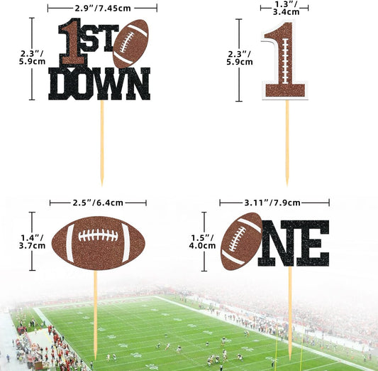 24Pcs Football 1st Birthday Cupcake Toppers, First Birthday Football Cake Decorations, Football Cupcake Toppers for Football Baby Shower Decoration (1st birthday)