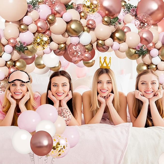 Rose Gold Balloon Garland Kit, Nude Pastel Pink Metallic Gold Matte White Balloons Gold and Rose Gold Confetti Balloons for Valentines Day Wedding Bridal Shower Party Girl Birthday Decorations
