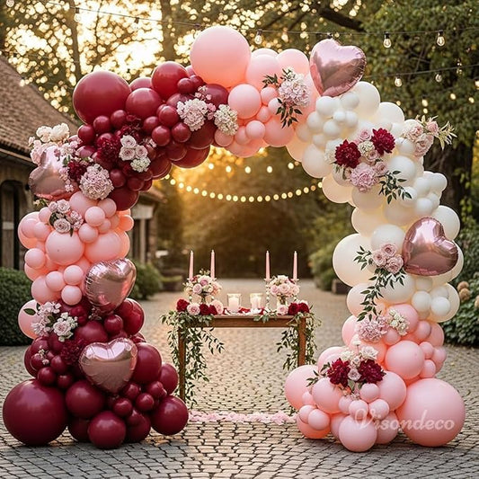 131Pcs Burgundy Red and Pink Valentines Balloons Arch Kit with Ivory & Rose Gold Heart Shaped Foil Balloons - Birthday, Proposal, Valentine's Day Decorations, Mother's Day, Wedding, Party Backdrop