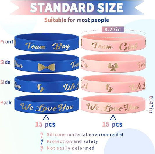 Jetec 60 Pieces Gender Reveal Bracelets, Team Boy Silicone Wristbands and Team Girl Rubber Bracelets for Gender Reveal Ideas Party Supplies Decorations