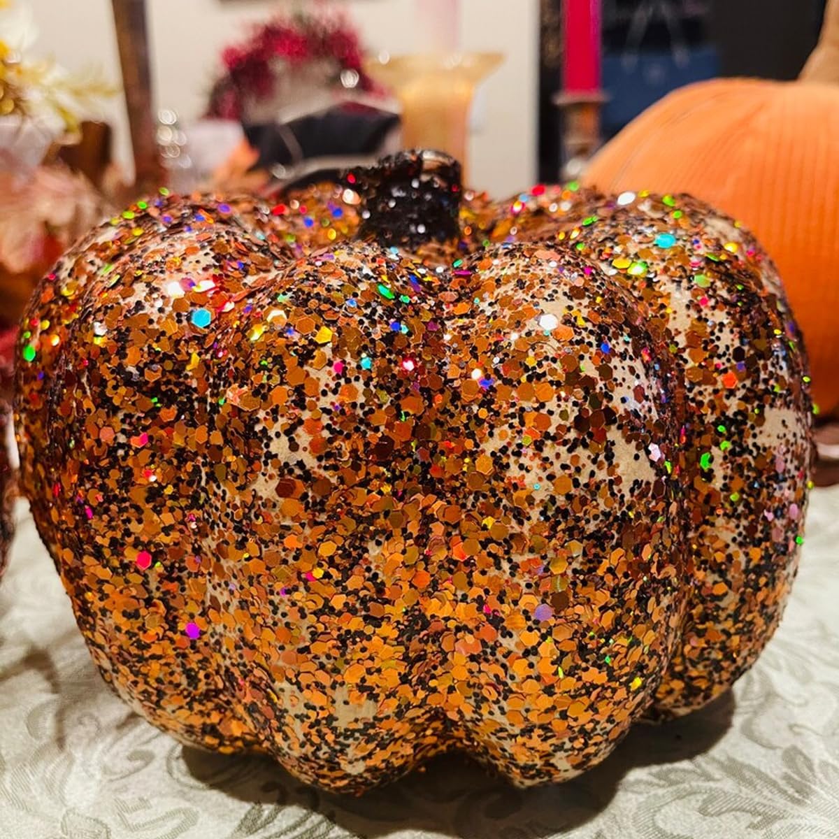 HEMOER Pumpkin Orange Glitter, 100g/3.5oz Holographic Chunky Glitter Mixed Hexagon Chunky & Fine Flakes Thanksgiving Sequins for Epoxy Crafts, Resin, Nail Body, Tumblers, Festival Party