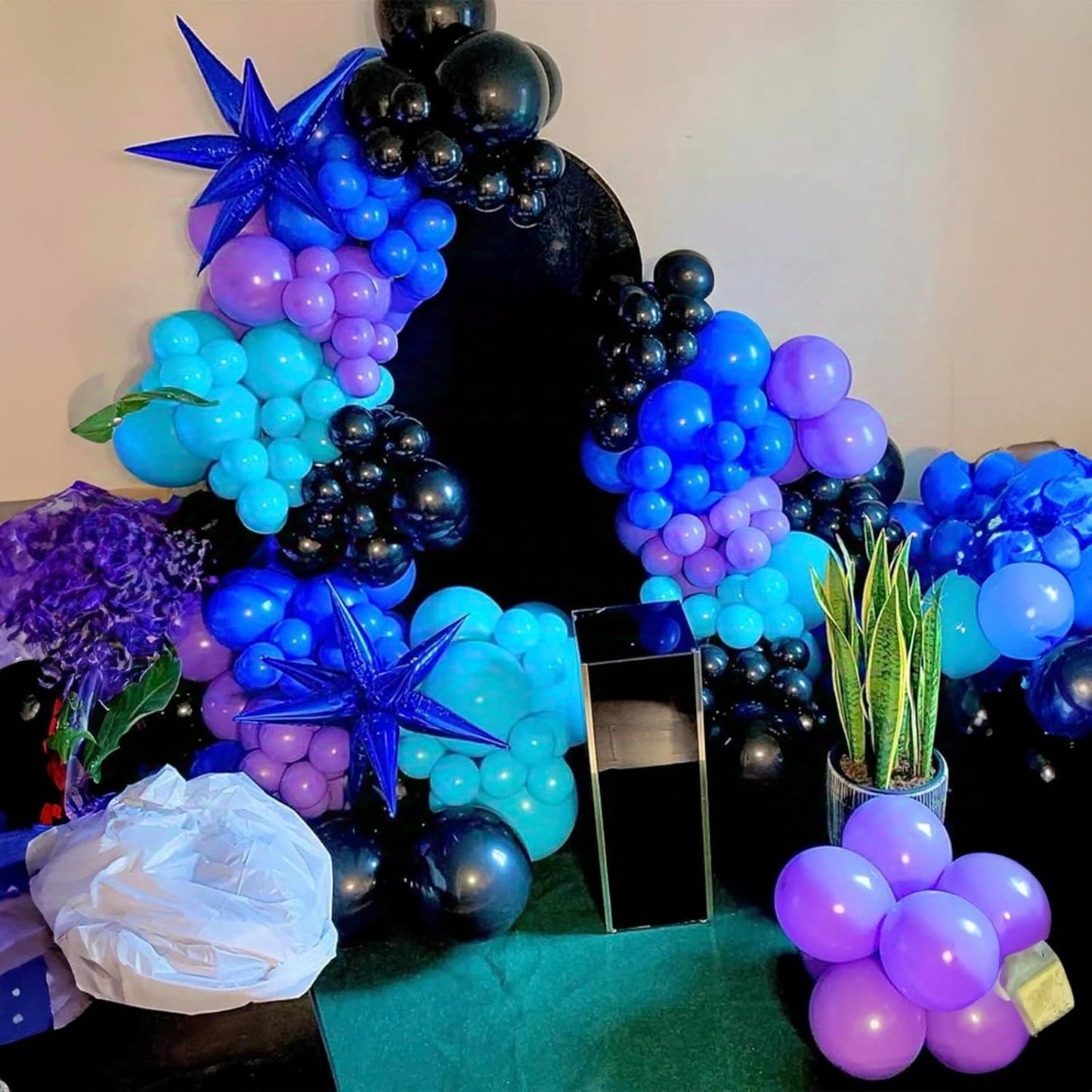 Black Blue and Purple Balloons, 12 Inch Metallic Blue Purple Black and Silver Confetti Balloons for Kids Boys Outer Space Astronaut Birthday Baby Shower Video Game Party Decorations