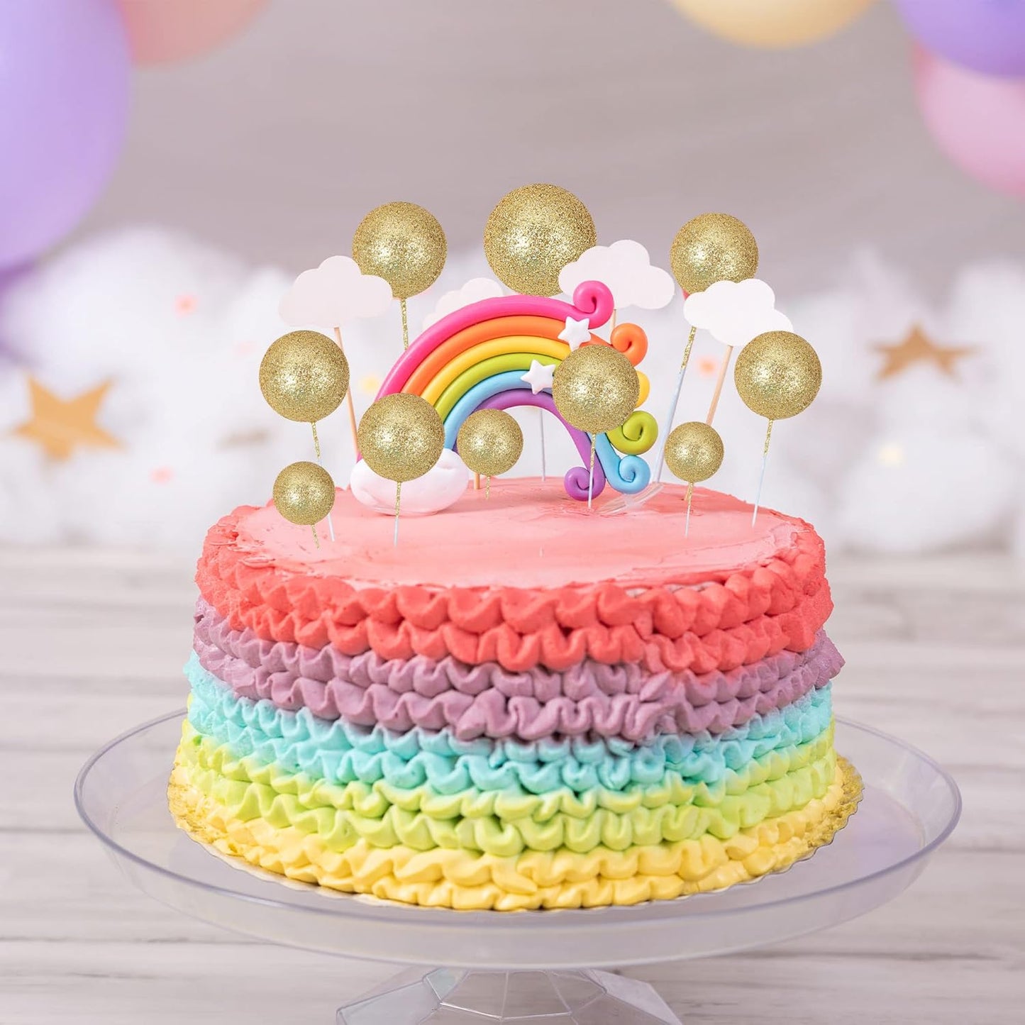 30Pcs Balls Cake Topper Glitter Foam Ball Cake Picks Mini Balloon DIY Cake Insert Topper Decoration for Baby Shower Wedding Anniversary Kids Birthday Graduation Party Cake Decorations Gold