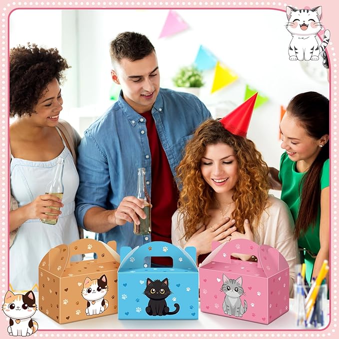 24 Pcs Cat Party Favors Treat Boxes Kitten Goodie Bags Foldable Pet Gift Bag Adopt a Kitty Goody Box Cat Themed Party Favors for Birthday Wedding Bridal Shower Supplies
