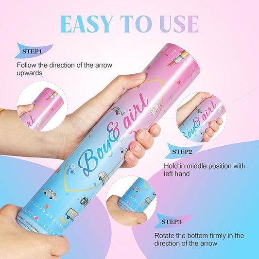 Gender Reveal Confetti Cannon,4 Blue Safty Corn Powder Smoke Party Poppers Shoots 20-25ft,12 inch Upgrade Firmware Gender Reveal Party Supplies Baby Shower