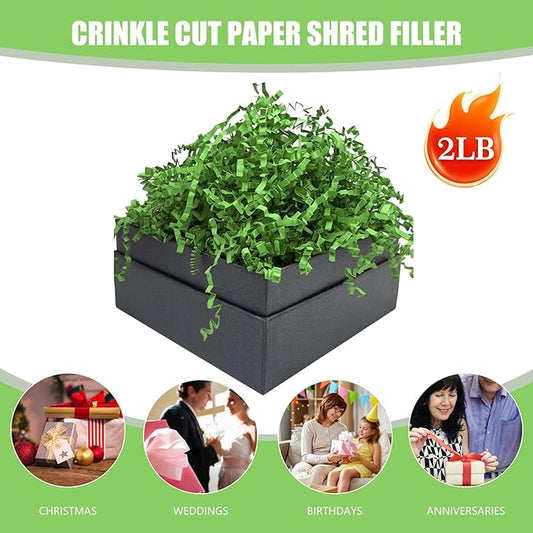 Tisspoms Parrot Green Crinkle Cut Paper Shred Filler, 2 LB Basket Filler Shredded Paper, Confetti Stuffing for Basket Filling, Halloween, Christmas, Birthdays, Gift Wrapping, Stuffer Party Supplies