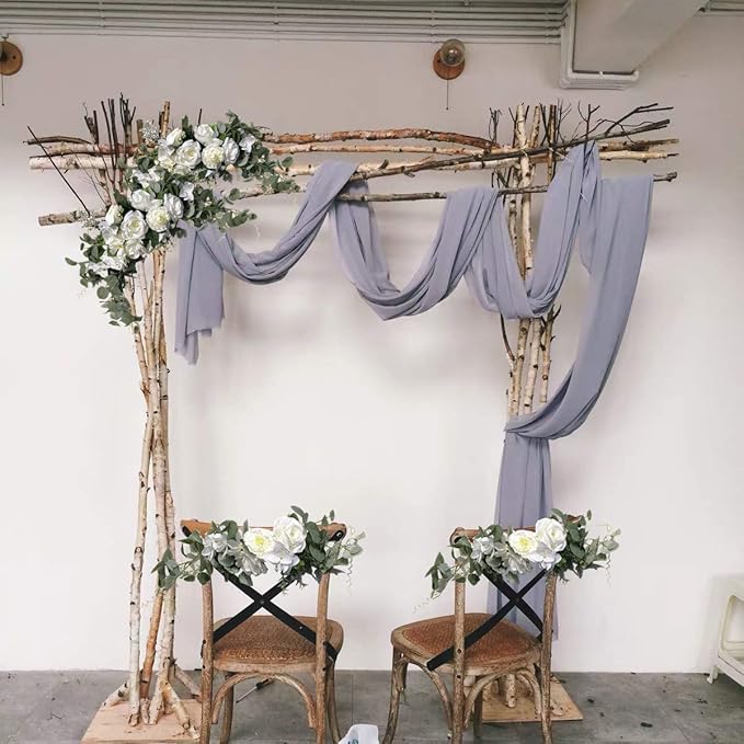 Wedding Arch Flowers,3Pcs Set White Rose Decorative Floral Swags, Artificial Greenery Eucalyptus Leaves Flower For Sheer Drapes, Wedding Chair, Arbor, Wedding Ceremony and Reception Arrangement