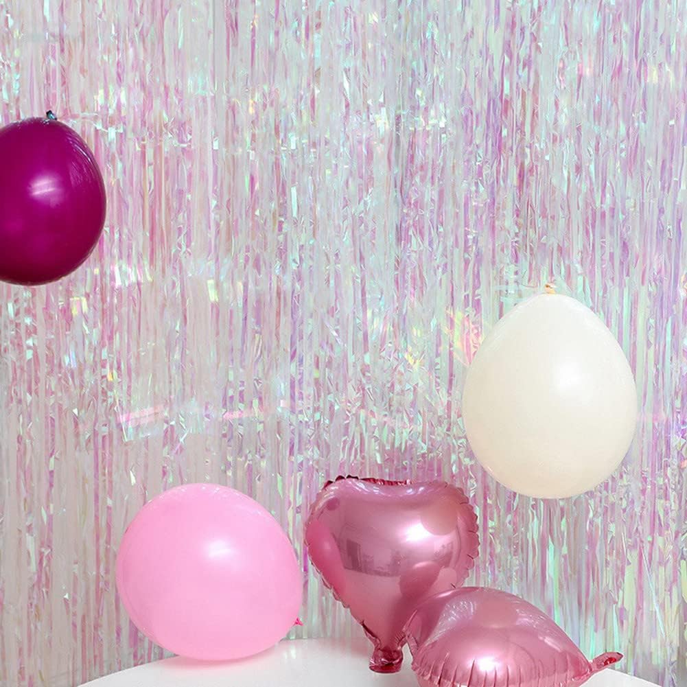 2PCS Tinsel Fringe Backdrop Party Decor Foil Curtain Party Decorations For Birthday Holiday Celebration Graduation Baby Shower Engagement Bachelorette Wedding Photo Booth Props(Trans colors)3.28*8.2ft