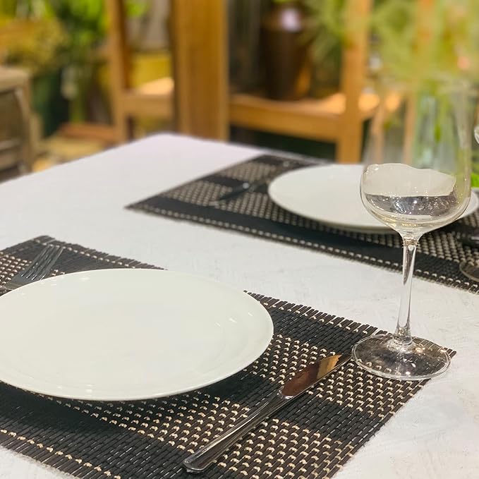 ANDSTAR Set of 8 Pcs Bamboo Placemats Natural Anti-Slip Bamboo Placemats Washable Heat-Resistant Table Mats for Dining Room and Kitchen (Black+White)