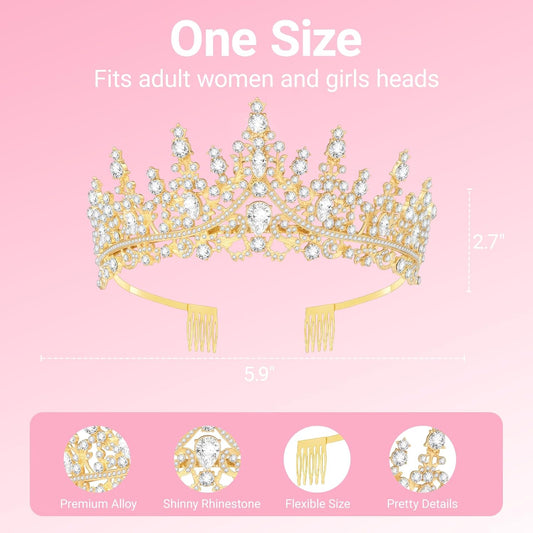 Birthday Tiara and Crown with Sash for Women | Flexible Metal Queen Crown for Birthday Parties