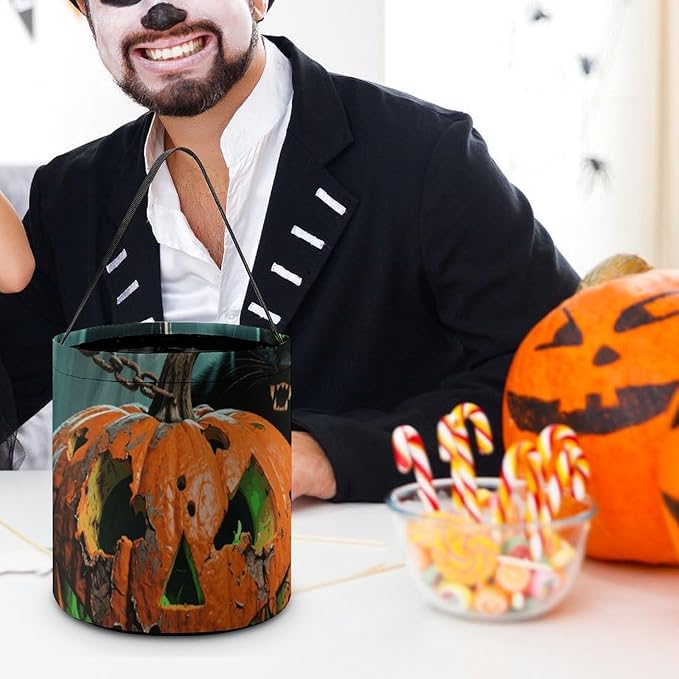 Halloween Candy Bucket - Halloween Black Cat Pumpkin Trick Or Treat Candy Bag, Gift Bag for Party Favor Supplies