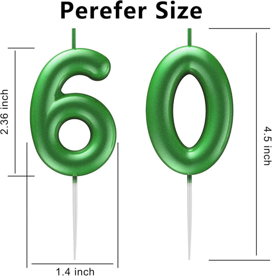 Green Number 60 Candle Happy Birthday 3D Number Candles for Birthday Cake Party Decoration Wedding Anniversary Celebration Supplies