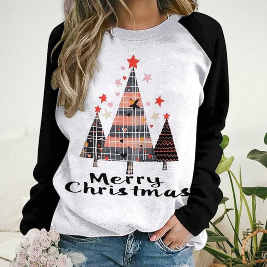 LOAIHA Christmas Sweatshirts for Women Christmas Tree Graphic Shirt Xmas Long Sleeve Merry Christmas Pullover Blouse