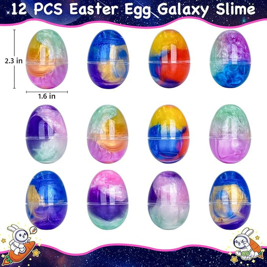 12 Pack Prefilled Easter Galaxy Slime Eggs,Galaxy Slime Easter Egg Fillers Stress Relief for Kid Teens Boy Girl Easter Egg Hunt Filling Treats Classroom Easter Basket Stuffers Easter Party Favor