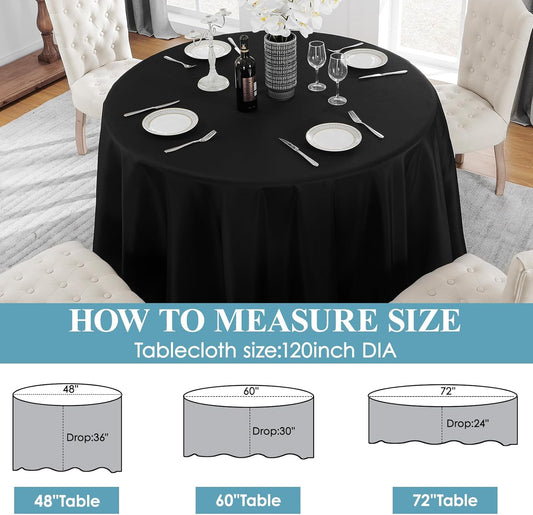 Vidafete 2 Pack 120inch Round Tablecloth Polyester Table Cloth,Stain Resistant and Wrinkle Polyester Dining Table Cover for Kitchen Dinning Party Wedding Rectangular Tabletop Buffet Decoration (Black)
