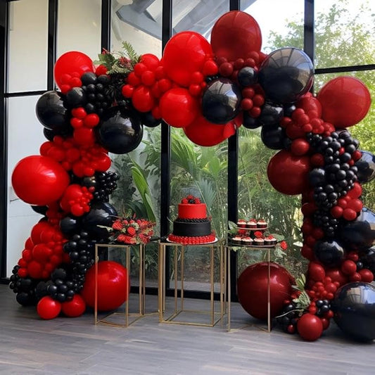 Black Red Balloon Garland Double Stuffed Burgundy Black Balloons Maroon Ruby Red Balloon Arch for Birthday Wedding Bridal Bachelorette Mother's Day Graduation Party Decorations