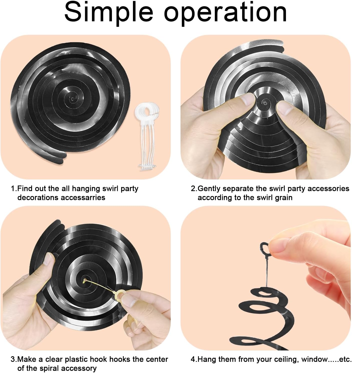 30 Pcs Black Hanging Swirl Party Decorations,Sparkle Birthday Ceiling Decorations,Party Streamers for Wedding Anniversary Graduation Christmas (Black)