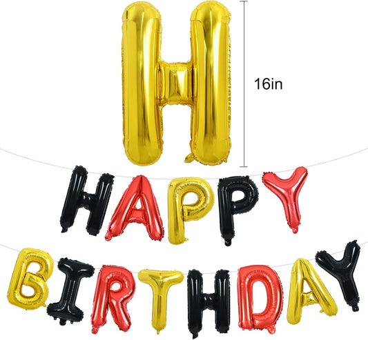 TONIFUL Happy Birthday Balloons Banner 16 Inch Mylar Foil Letters Birthday Sign Reusable for Girls Boys Kids & Adults Birthday Party Decorations Supplies(Black Red Gold)