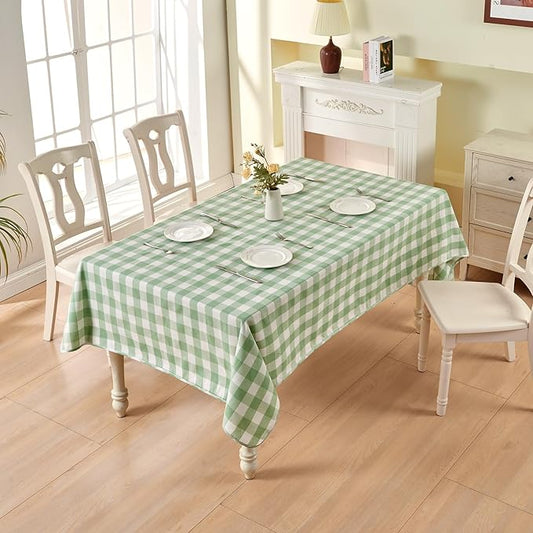 BALCONY & FALCON Gingham Table Cloth Rectangle – Reversible Water-Resistant Cotton Checkered Tablecloth for Outdoor Picnic, Camping, Kitchen, Holiday Party Decor (Green White, 57x118 Inch)