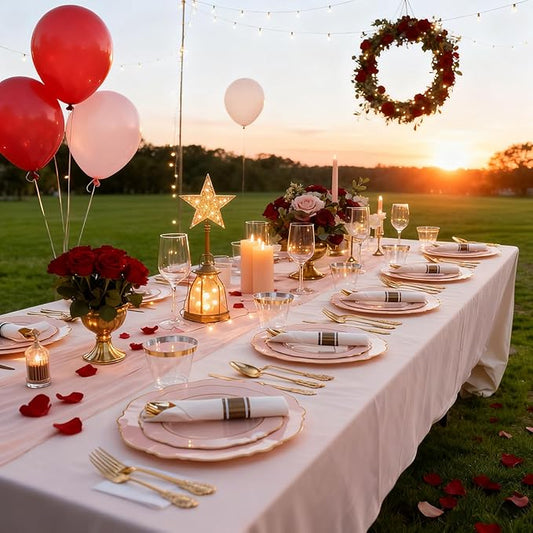 Liacere 700PCS Pink Plastic Plates-Dinnerware Sets for 100 Guests-200 Disposable Plates(10inch,7inch),300 Pink Plastic Silverware,100 Cups,100 Napkins for Wedding&Galentines Day&Easter Day