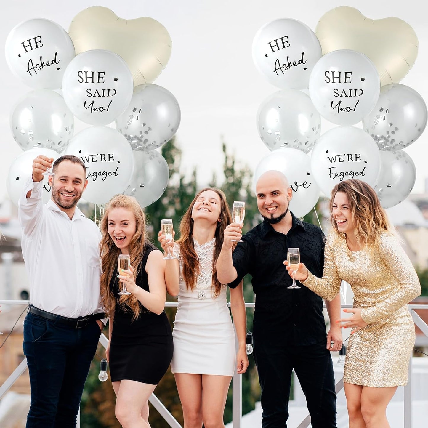 54Pcs Engagement Party Balloons Engagement Party Decorations He Asked?She Said Yes Balloon Cream Heart Shape Silver Confetti Latex Balloon for Bridal Shower Wedding Supplies