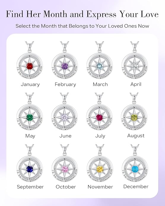 S925 Necklace Gift for Wife |Compass Jewelry |Women Anniversary |Sterling Silver |Girlfriend Birthday Gifts for Her Valentines |I'd be Lost without You |Jewel 18K Gold