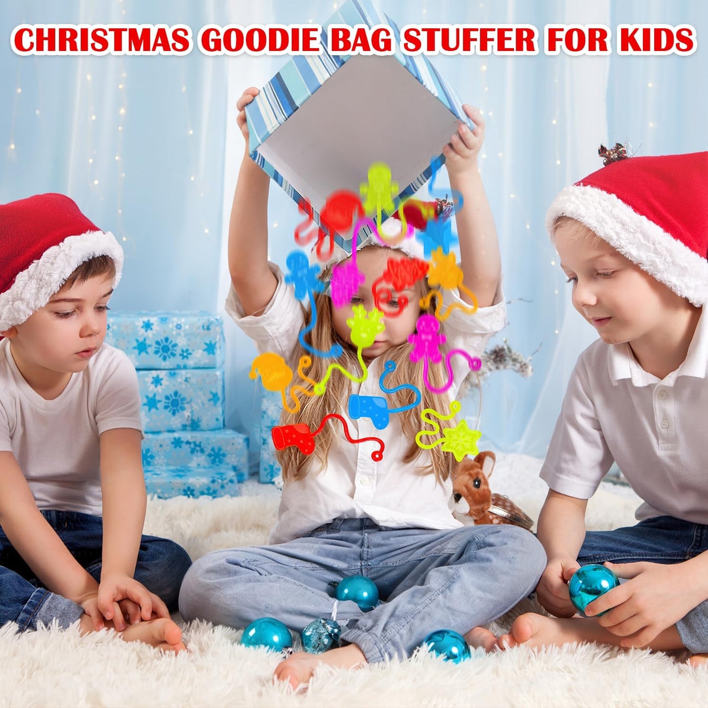 100 PCS Christmas Sticky Hands Party Favors Bulk for Kids,Christmas Goodie Bag Stocking Stuffers for Boys Girls, Holiday Classroom School Class Toys Prizes Gifts Treats Trinkets Giveaways for Students