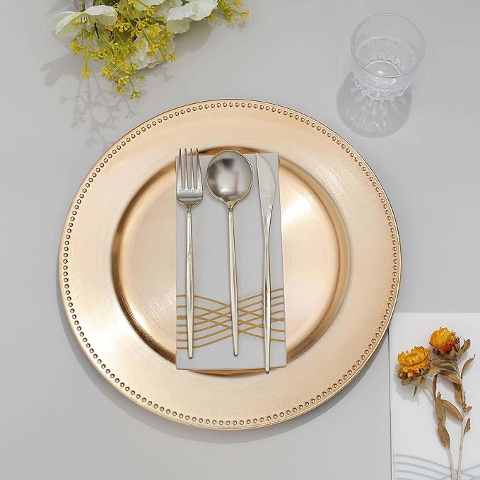 Efavormart 6 pcs 13" Gold Beaded Round Charger Plates for Tabletop Decor Holiday Wedding Catering Event Decoration