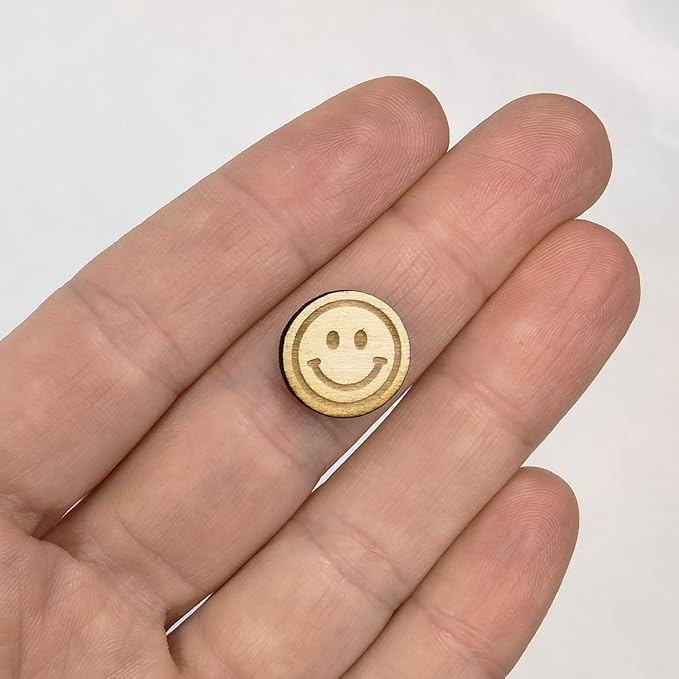 Confetti - Engraved Wood - Rustic Wooden Wedding Decor Party Table Scatter Decorations (Smiley Face)