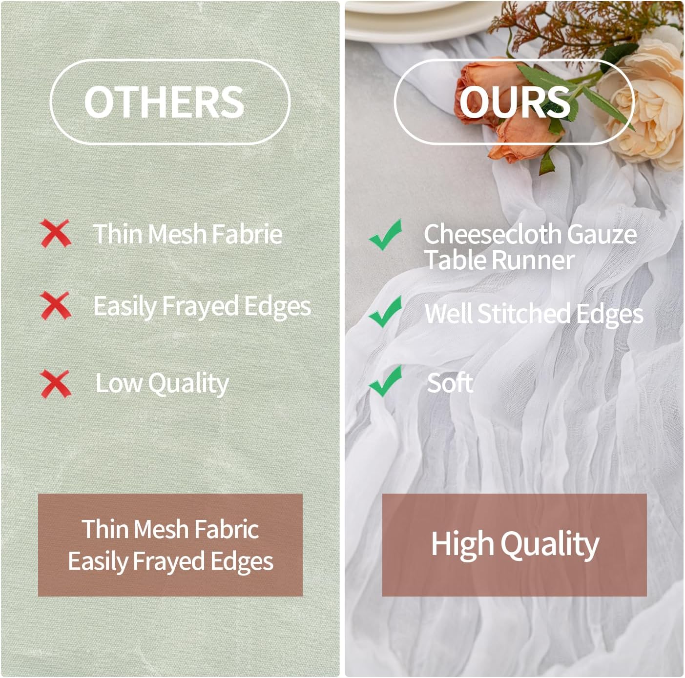 6 Pack White Cheesecloth Table Runner 35x120 Inch 10Ft Boho Gauze Table Runner Long Sheer Fabric for Wedding Birthday Baby Shower Party Centerpiece Decoration