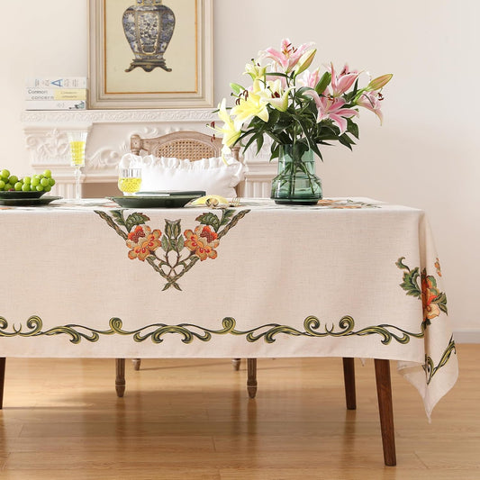 patdrea Designer Linen Rectangle Tablecloth,Vintage French Floral Tablecloths,Wrinkle Free Table Cloth,Decorative Table Cover Cloth for Kitchen,Dining,Tea Party,Home,Christmas,63"*102"