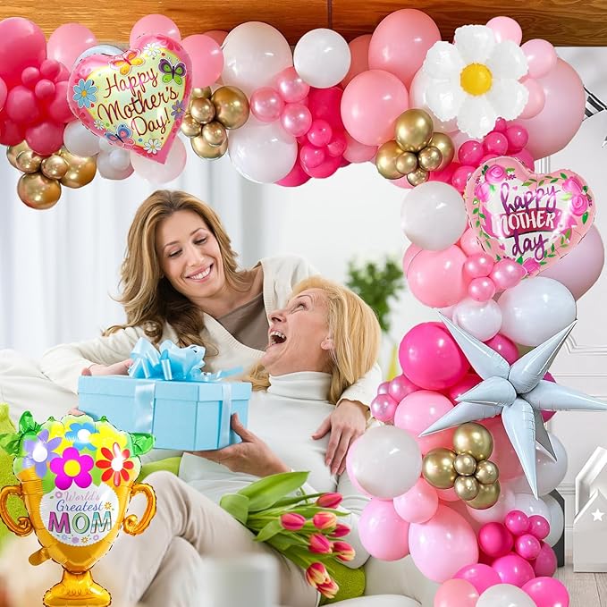 Mother's Day Balloon Garland Arch kit with 134 Pcs Mother's Day Balloons Decorations Happy Mothers Day Foil Balloons Banner for Best Mom Ever Mothers Day Party Birthday Decoration Supplies