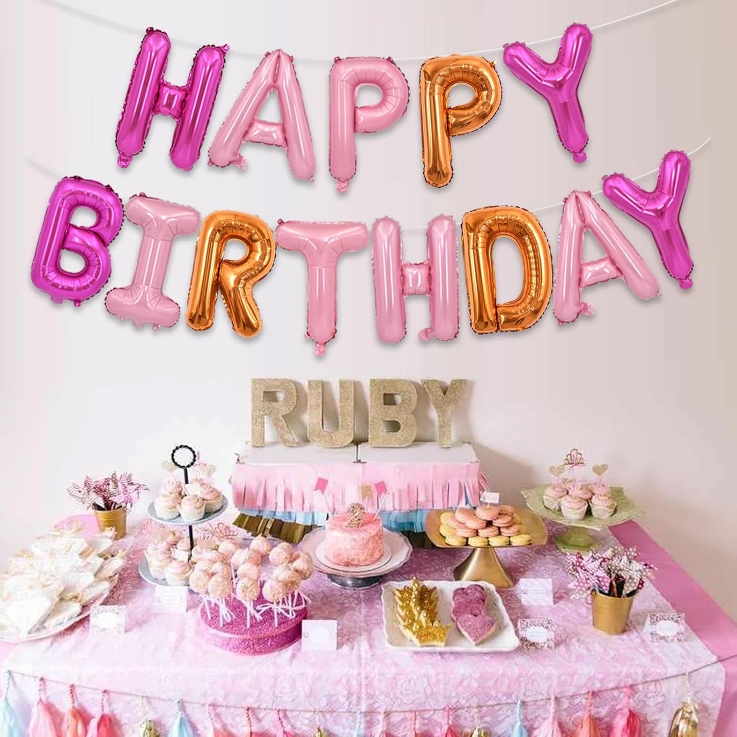 TONIFUL Happy Birthday Balloons Banner 16 Inch Mylar Foil Letters Birthday Sign Reusable for Girls Boys Kids & Adults Birthday Party Decorations Supplies(Hot Light Pink Orange)