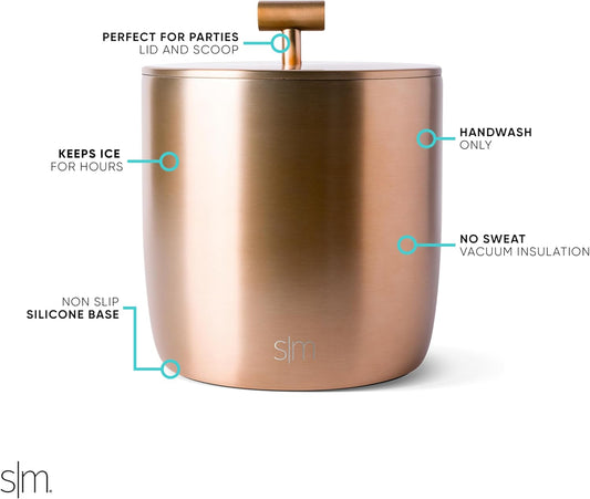 Simple Modern Vacuum Insulated Ice Bucket with Lid and Scoop | For Cocktail, Champagne, Wine, Beer, & Hosting | Stainless Steel 100oz Capacity for Large Parties | Rocks Collection | Metallic Gold