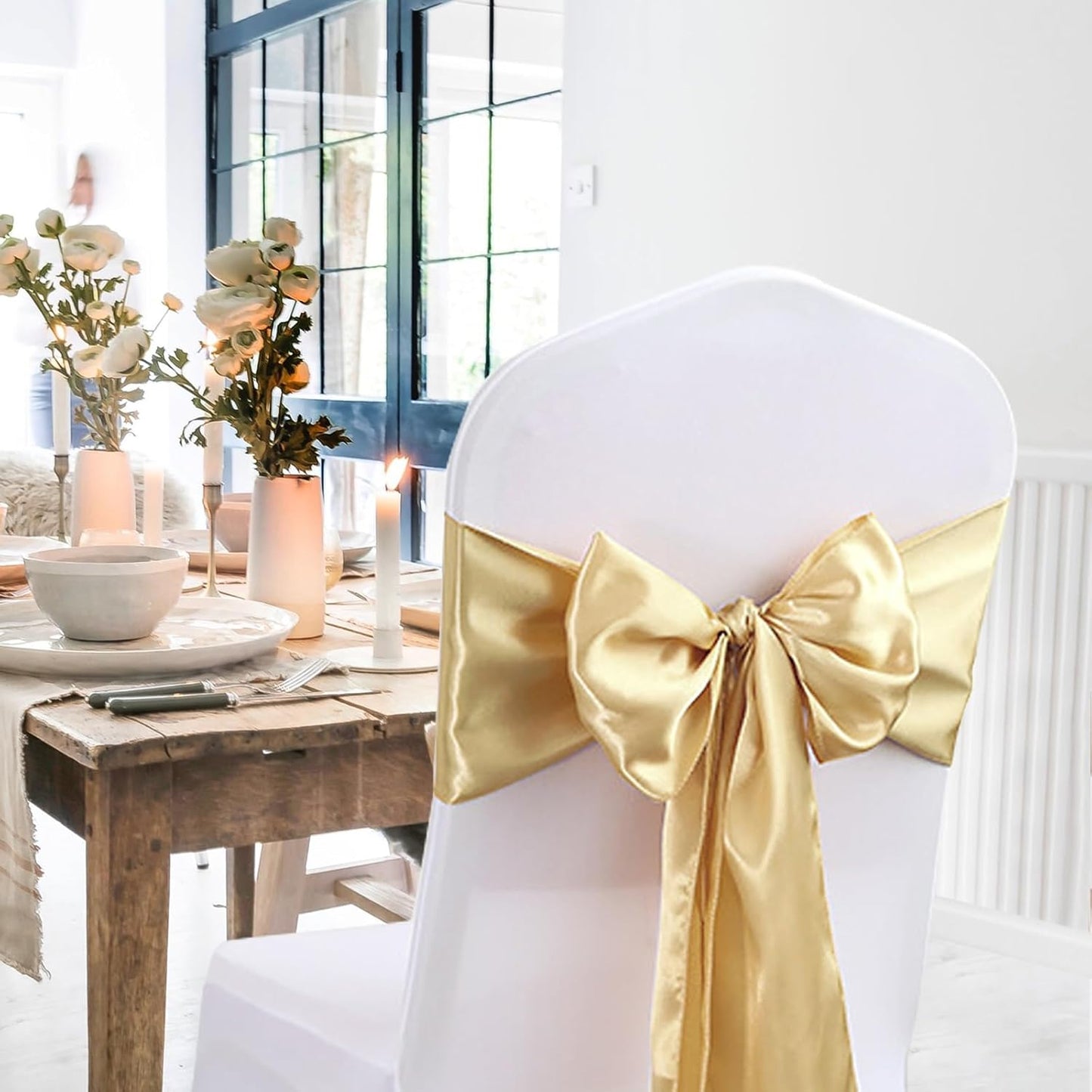 10 Pack Satin Table Runner 12 X 108 Inch Silk Table Runner for Party,Wedding, Birthday, Banquets,Decoration(Light Gold)