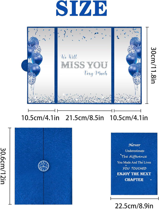DARUNAXY Blue Silver Farewell Party Decorations, We Will Miss You Very Much Alternative Signature Guest Book for Men Women Going Away Gifts Signing Card Board for Retirement Graduation Party Supplies