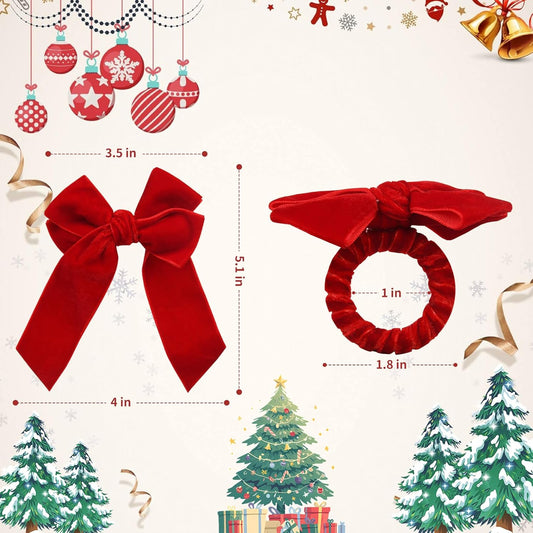 Velvet Bow Napkin Rings, Set of 4 Christmas Bowknot Napkin Holder Ring Dining Table Decor for Xmas Dinner Parties Wedding Holiday Home Table Setting(Red Bow)