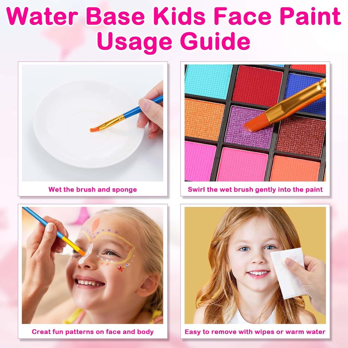 Professional Face Painting Kit for Kids and Adults – 54 Color Water Activated Cosplay Makeup Kit, Non-Toxic Body Paint with Stencils, Gems, Brushes– for Halloween FX, Bday Parties, School Event