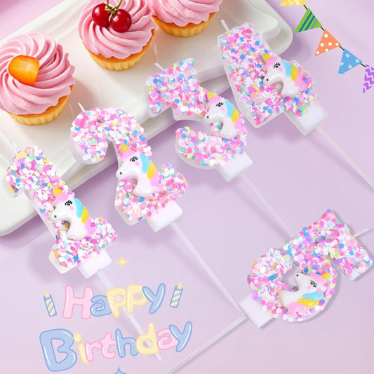 Unicorn Number Birthday Candles Decoration, Unicorn Themed Birthday Party Supplies, Glitter Sequin Birthday Cake Topper for Boy Girl Kids (Number 1)