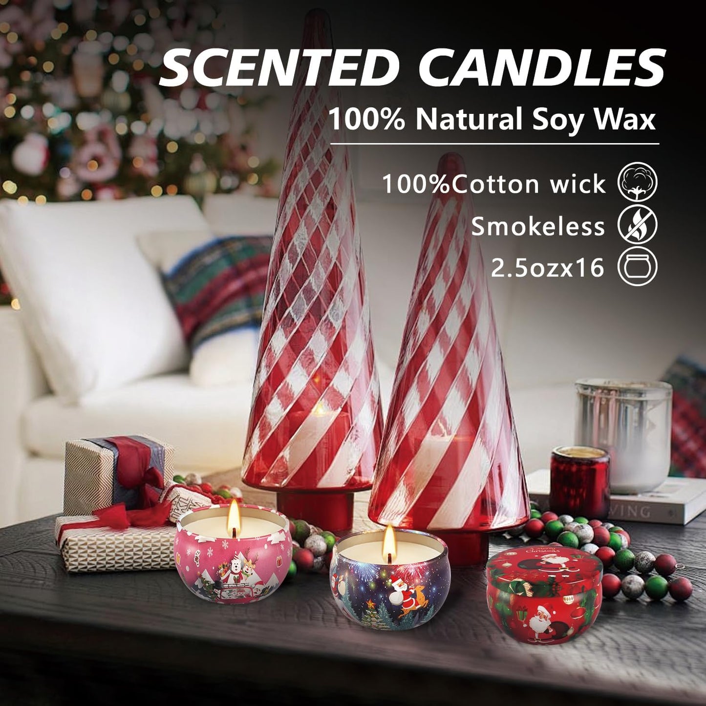 16Pack Christmas Scented Candles Gift- Aromatherapy Candle-Soy Wax-Long Lasting Burn time, Christmas Thanksgiving Gifts for Women,Advent &Home Decor.