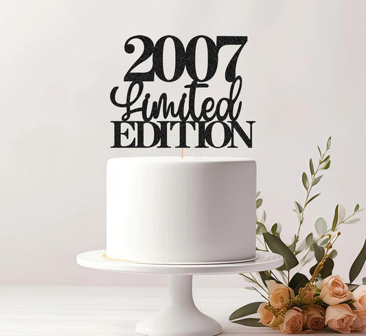 Limited EDITION 2007 Cake Topper - Black Glitter Happy 18th Birthday Party Cake Decoration Supplies, Cheer to 18 Years Cake Bunting Decor for 18th Birthday Party Photo Booth Props
