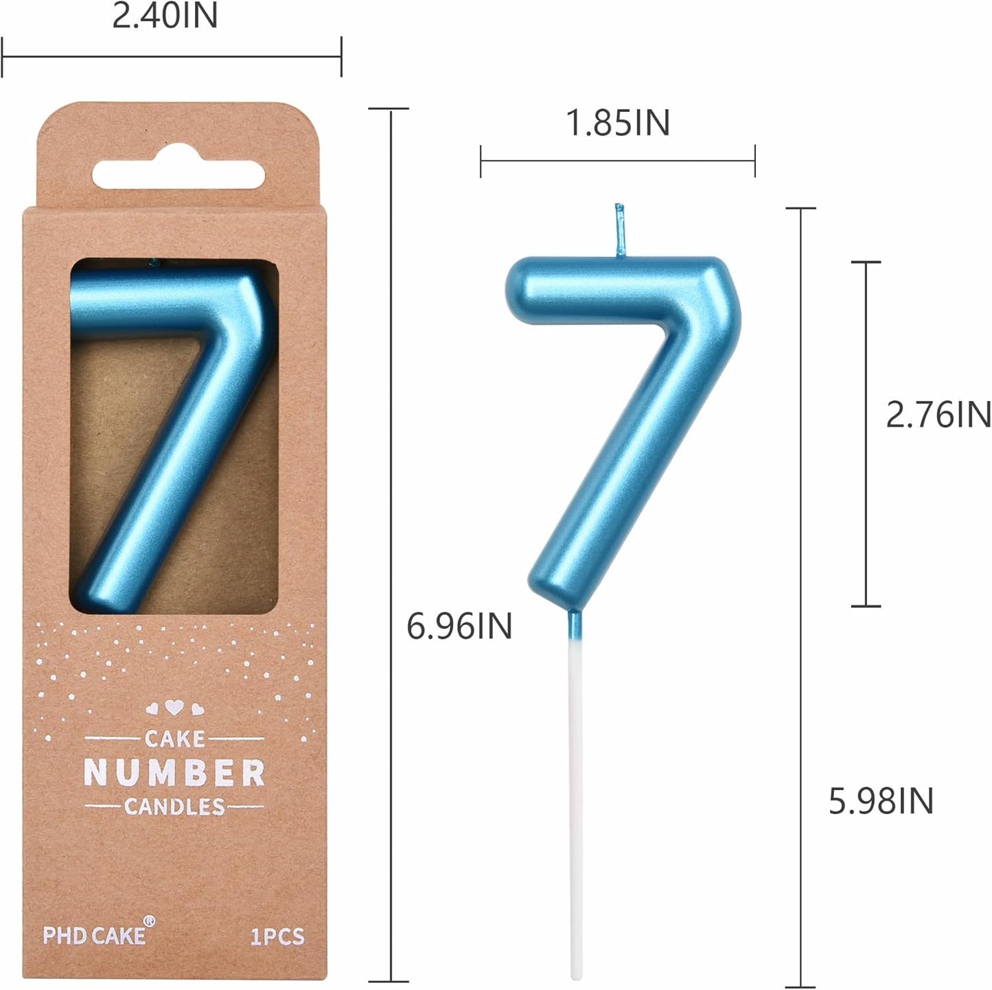 PHD Cake 2.76 inch Classical Blue 7 Number Birthday Candles for Party Celebration