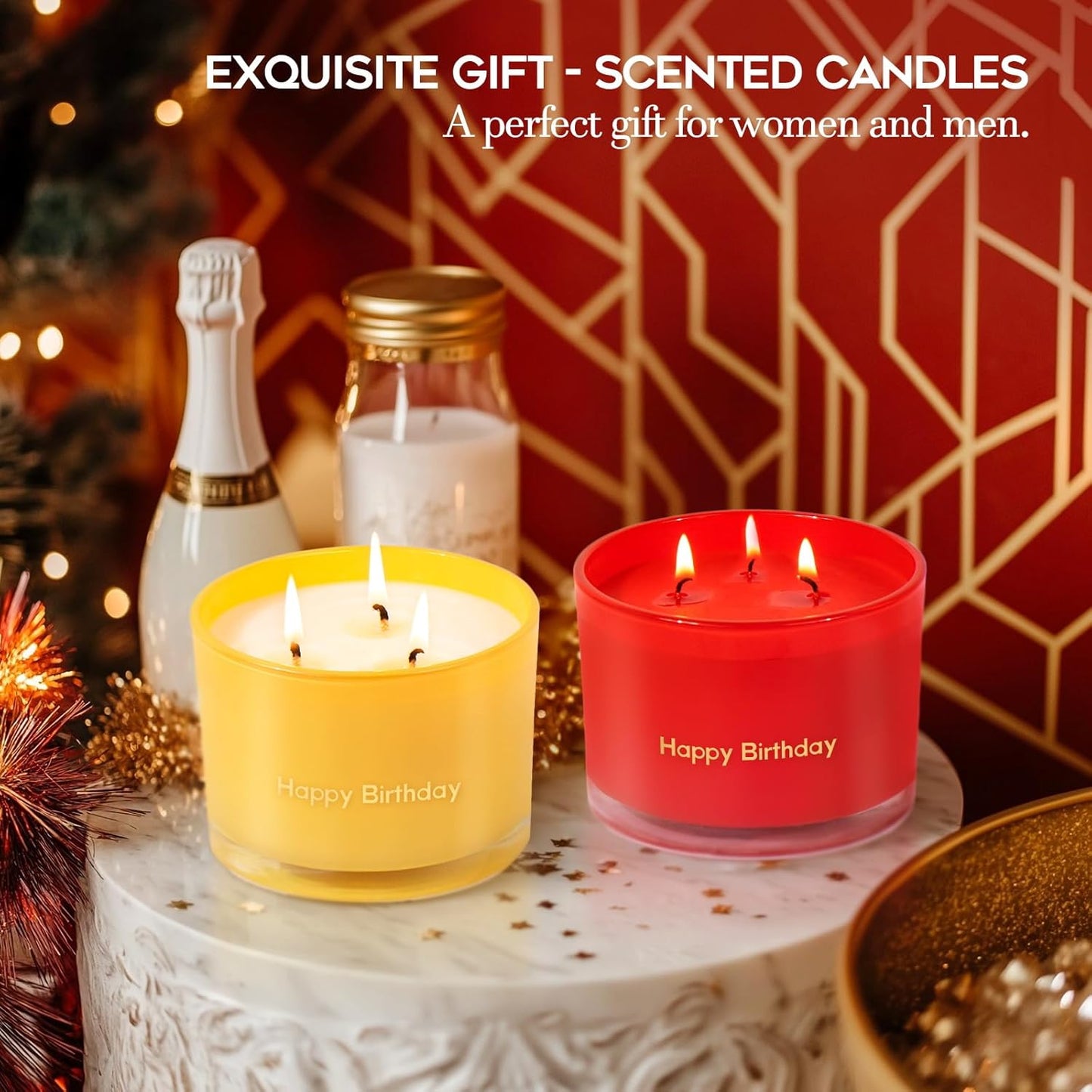 KONNI Red Rose Scented Candles Home 3 Wick Soy Candles, 12.35oz Luxury Relaxing Aromatherapy Candle for Women Men, 50 Hours Long Lasting Clean Burning Jar Candle, Romantic Lover Birthday Gift