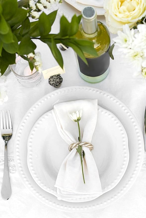 50 White Dinner Plates, 13" Round Beaded Decorative Chargers for Wedding, Holiday, Baby Shower Events (White)