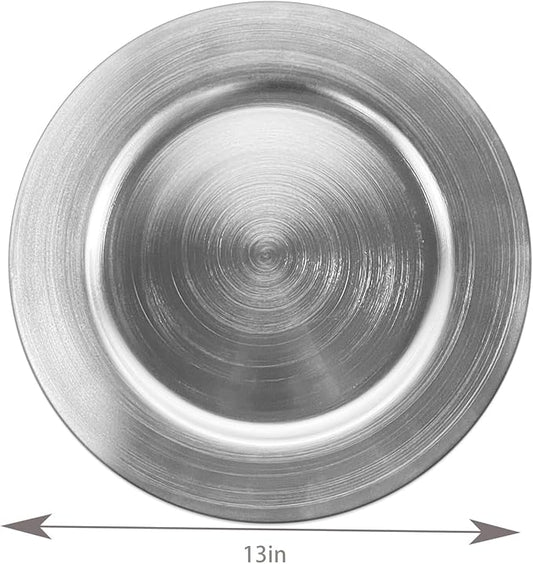 Silver Charger Plates, Set of 6 Serving Charger Plate for Dinner Table, Wedding, Events Plate Chargers - 13 Inch