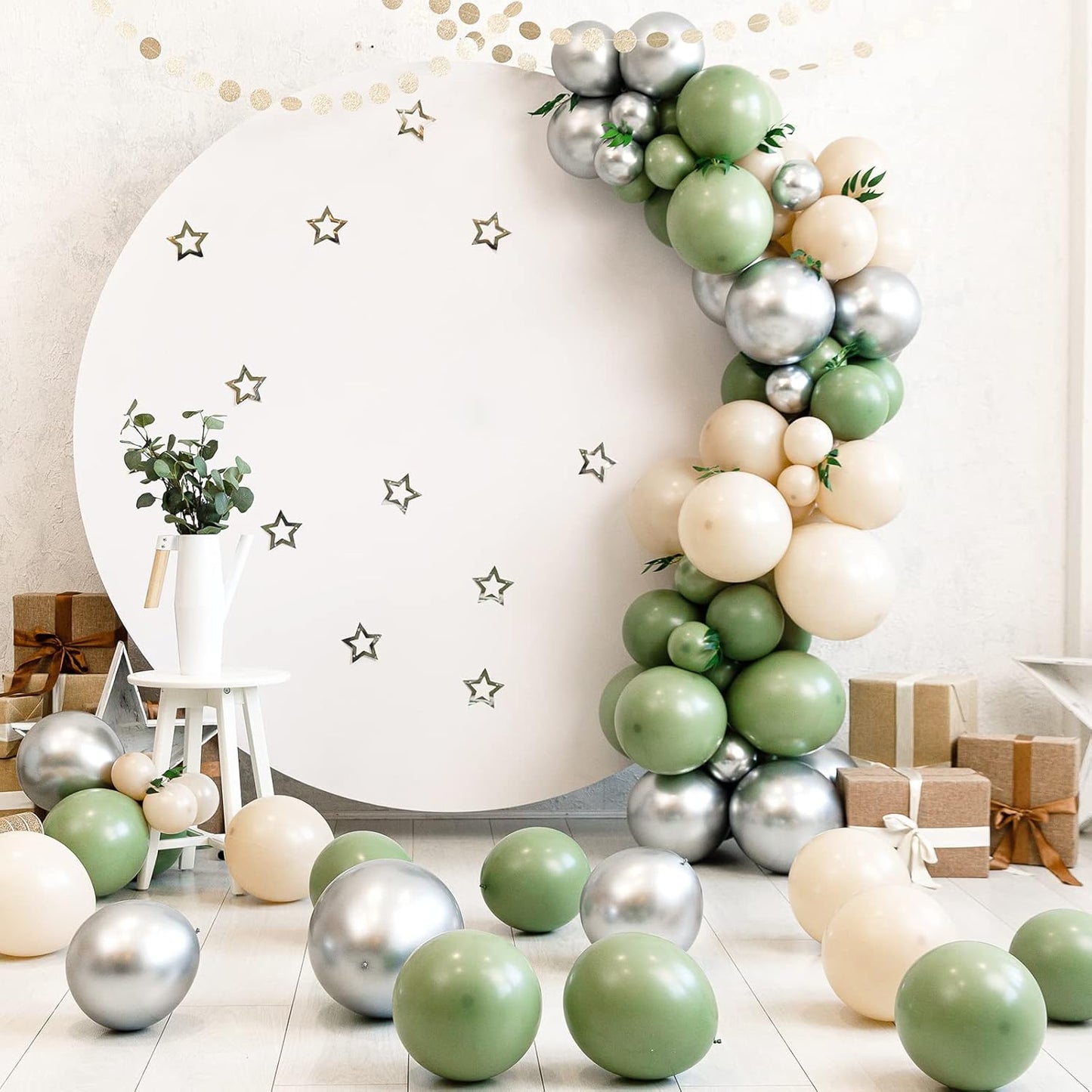 RUBFAC Sage Green Balloons 129pcs Different Sizes 18 12 10 5 Inch, Olive Green Latex Balloon Garland Arch Kit for Birthday Party Graduation Baby Shower Wedding Safari Jungle Balloon Decoration